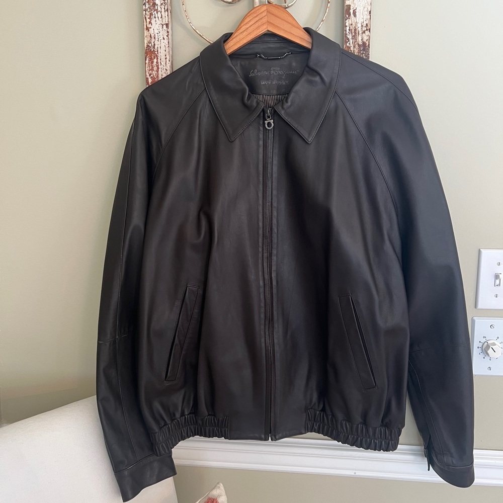 Vintage Salvador Ferragamo Men’s Leather Bomber Jacket